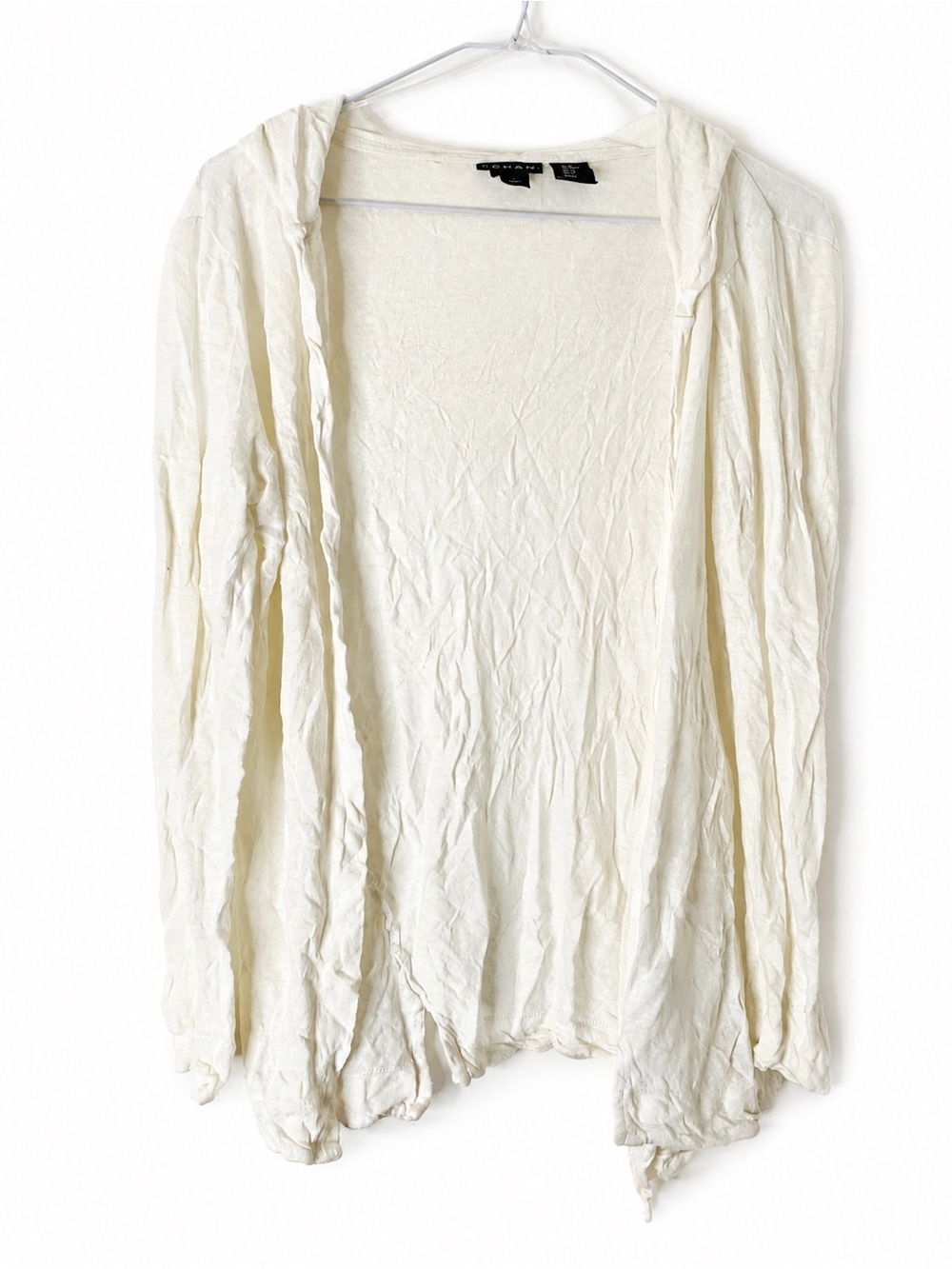 Tahari White 100% Linen Hooded Open Front Cardigan Lightweight Coastal